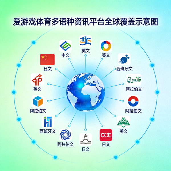 爱游戏体育多语种资讯平台全球覆盖示意图 - 地球与多种语言标志环绕