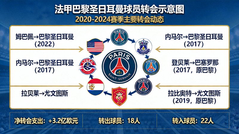 法甲巴黎圣日耳曼与其他俱乐部球员转会示意图