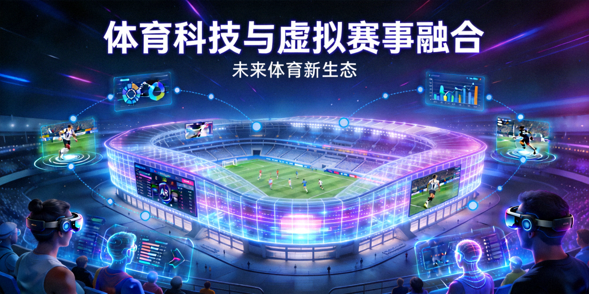 体育科技与虚拟赛事融合主题主视觉图 - 展示未来体育场馆与数字技术结合的场景