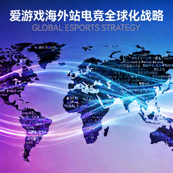 爱游戏海外站电竞全球化战略主视觉 - 全球地图与多语言内容流交织的抽象艺术图