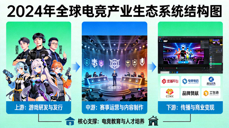 2024年全球电竞产业生态系统结构图展示产业链各环节