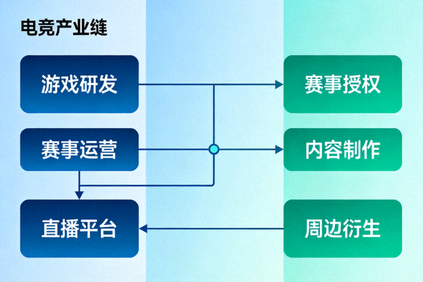 电竞产业链结构示意图展示上下游各环节关系