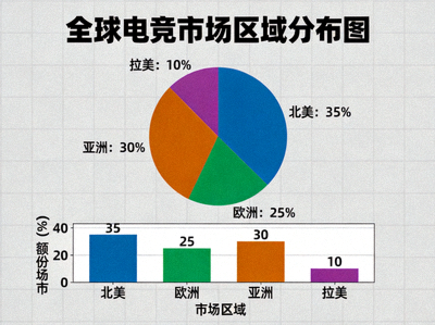 电竞市场区域分布图 - 北美、欧洲、亚洲、拉美市场份额